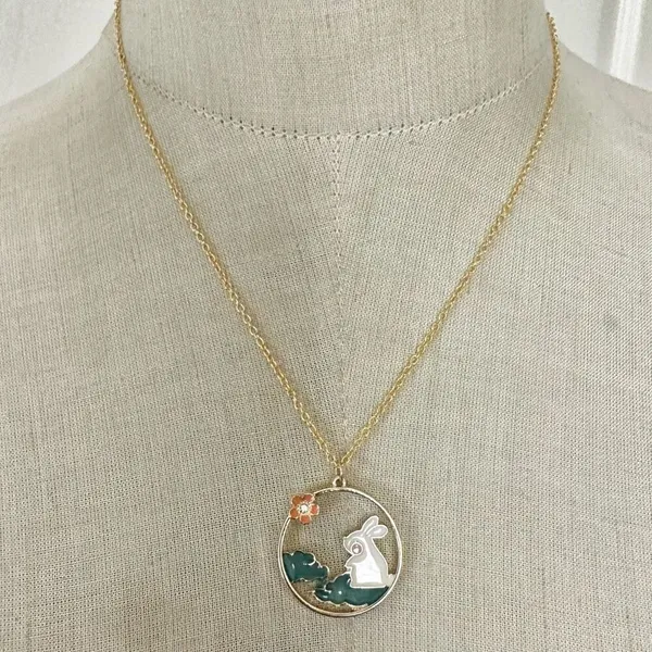Bunny in the Clouds Gold-Tone Enamel Necklace - Image 2