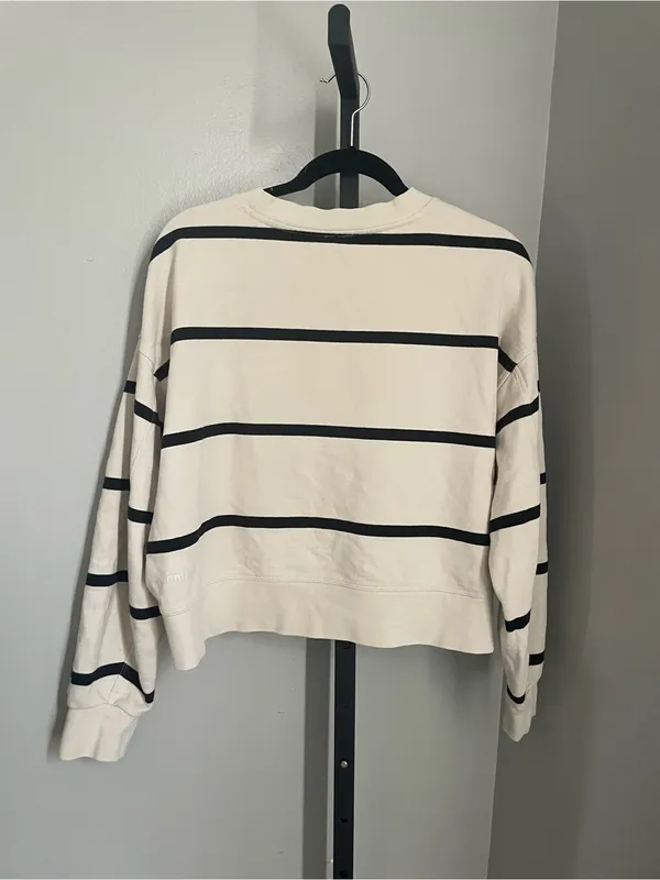 Lululemon Perfectly Oversized Cropped Crew Stripe Sweater Small Cream Black - Image 3
