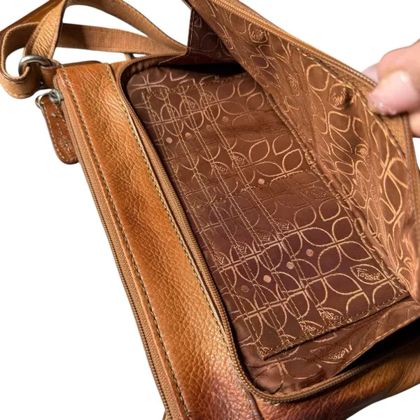 Vintage Fossil Brown Camel Tan Pebbled Leather Bag Crossbody Purse‎ Organizer - Image 11