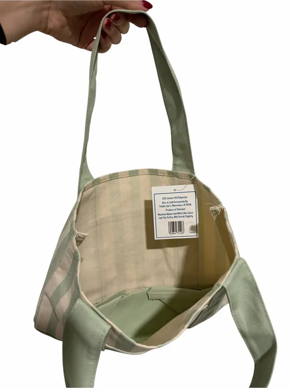 Trader Joe’s SOLD OUT Green & Cream Striped Canvas Tote Bag - Image 2