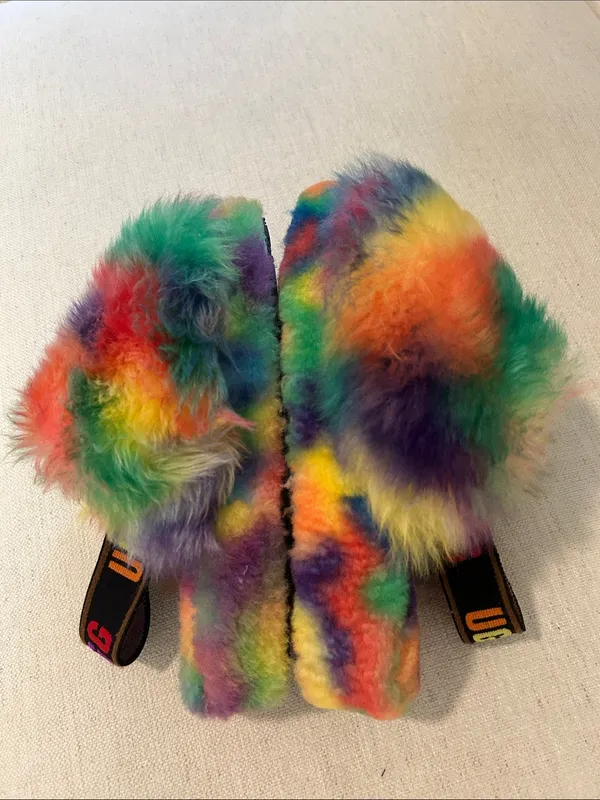 UGG Fluff Yeah Pride Slipper women's, Rainbow Tied dye, size 7, NEW with tags - Image 6