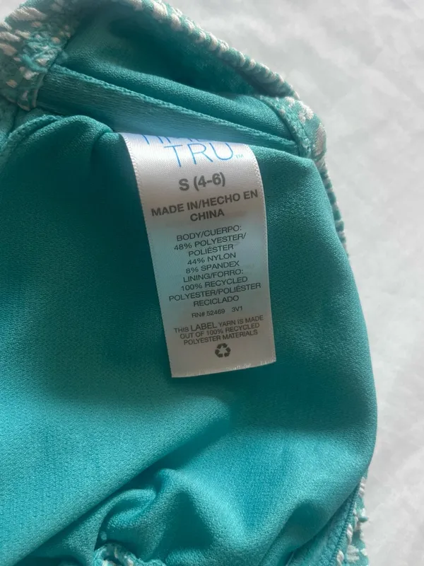 Time and Tru Teal Patterned Bandeau Bikini Top Blue - Image 5