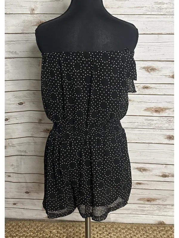 Black Ivory polka-dot strapless romper Medium layered ruffle chiffon coquette - Image 3
