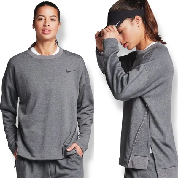 Nike Sweatshirt Top Gray Women Size XS‎ Relaxed Fit Long Sleeve Fleece Raw Seams - Image 2