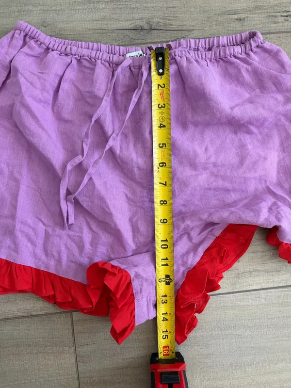 Dora Larsen Free People Lavender Red Ruffle Pull On Linen Organic Cotton Shorts - Image 10