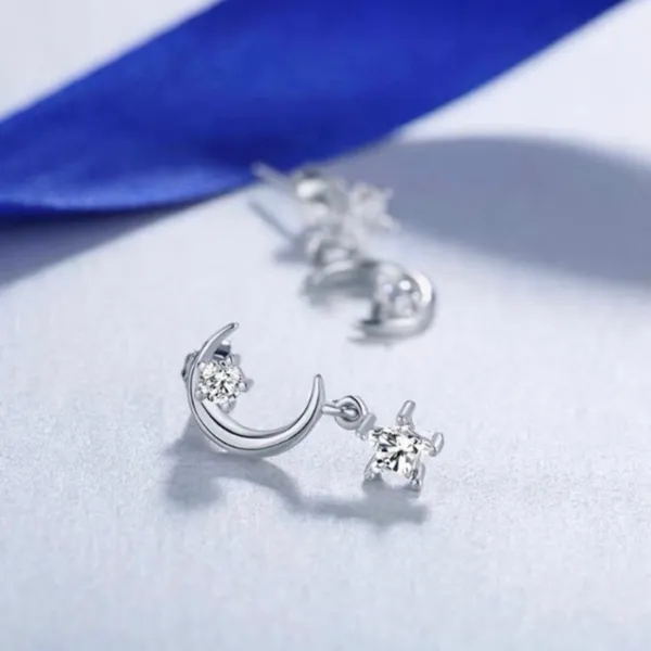 18K White Gold Plated Moon Stars Dangle Drop Earrings - Image 3
