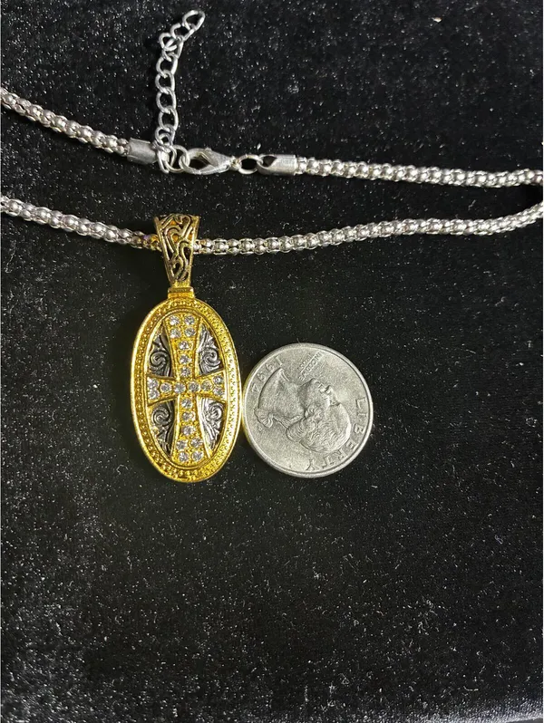 Vintage Necklace Trinity Broadcasting Network Cross Dual Tone Pendant - Image 3