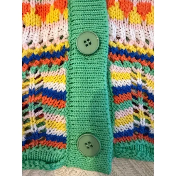 Multicolor Striped Open Knit Cardigan Bell Sleeve Boho Lightweight Small - Image 4