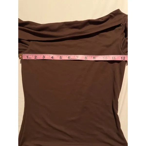 QINSEN Brown Off The Shoulder Long Sleeve Top Stretchy Bodycon Small - Image 7