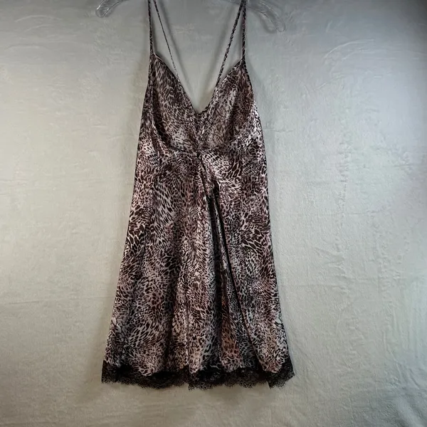 Jonquil In Bloom Leopard Print Lace Trim Slip‎ Dress Cami Nightie M M - Image 2