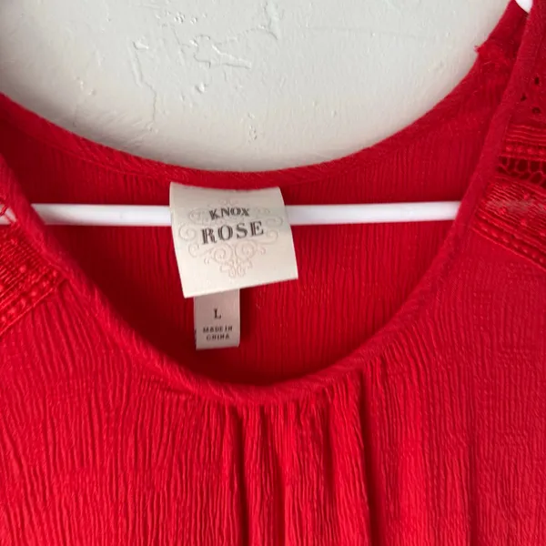 Knox Rose Size Large Boho Cottage Lace‎ Red Sleevless Babydoll Blouse Top - Image 4