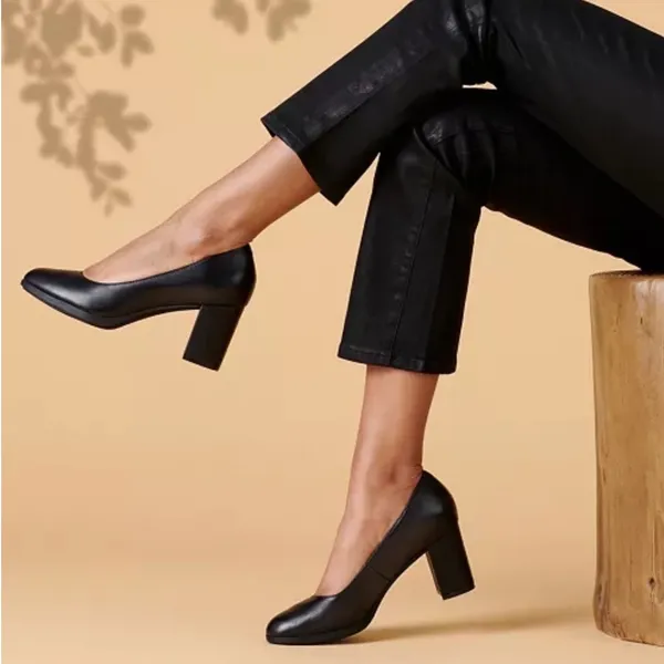 Clarks Bayla Skip Slip-On Platform Dress Pumps Black‎ Leather Block Heel Shoe 9M - Image 6