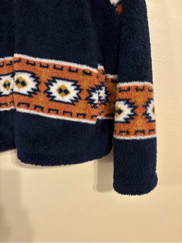 Lucky Brand Women’s L Aztec Sherpa Fleece Jacket Orange - Image 8