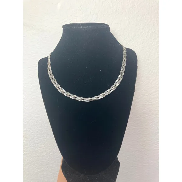 Vintage 90s Quiet Luxury Liquid Silver Woven Braided Herringbone Chain Necklace - Image 2