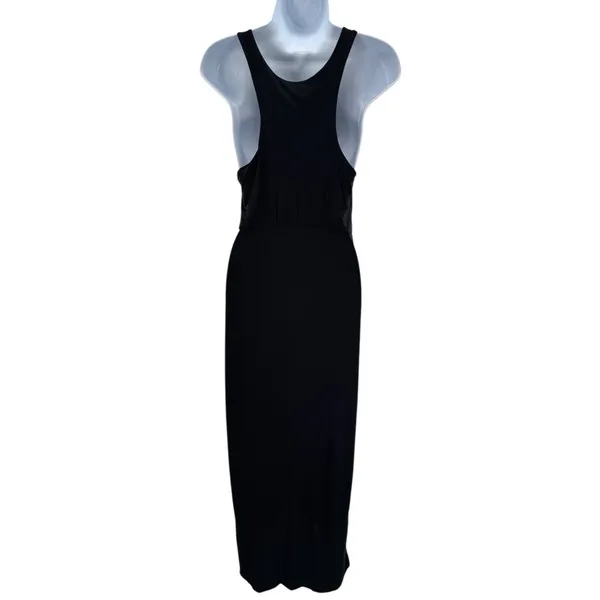 Sleeveless Black Midi Dress Small Minimalist Scoop‎ Neck Slit Front Stretch - Image 4