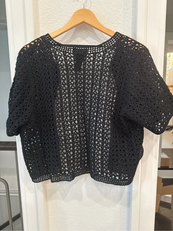 Bay Studio Plus 1X Black Crochet Open Knit Short Sleeve Cardigan - Image 2