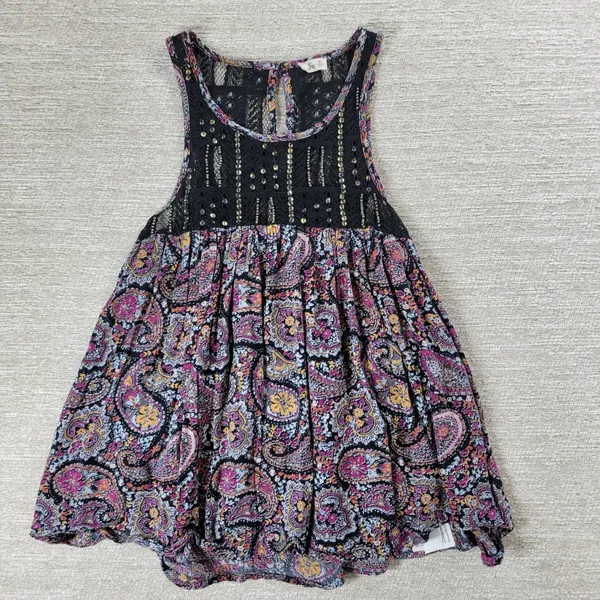 Hollister Babydoll Tank Dress XS Black Paisley Lace Sequin Beaded Swing Boho - Image 10
