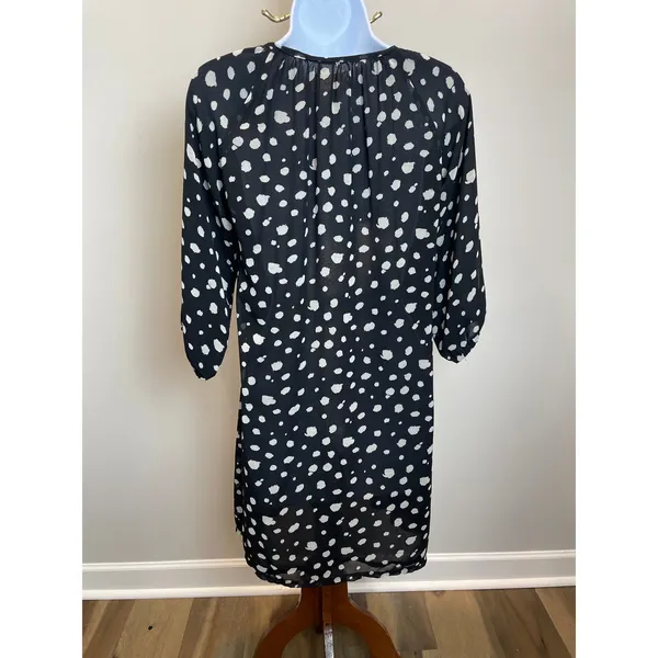 Francesca’s Collection Black White Polka Dot Chiffon Blouson Dress Sz L Ruffle - Image 4