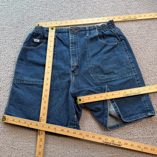 Vintage 90s Lee High Waisted Denim Shorts Elastic Waist Blue Medium Wash 30 - Image 3