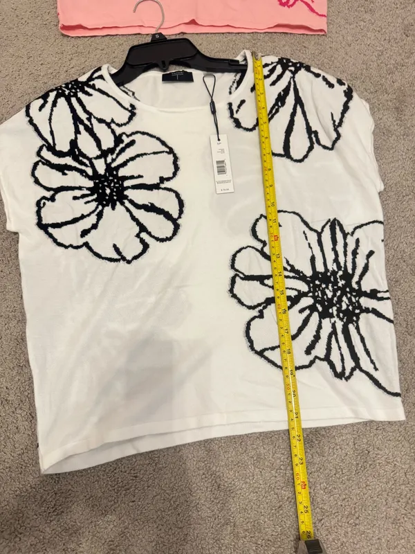 Tahari Floral Sweater Shirt in White Size Small - Image 4