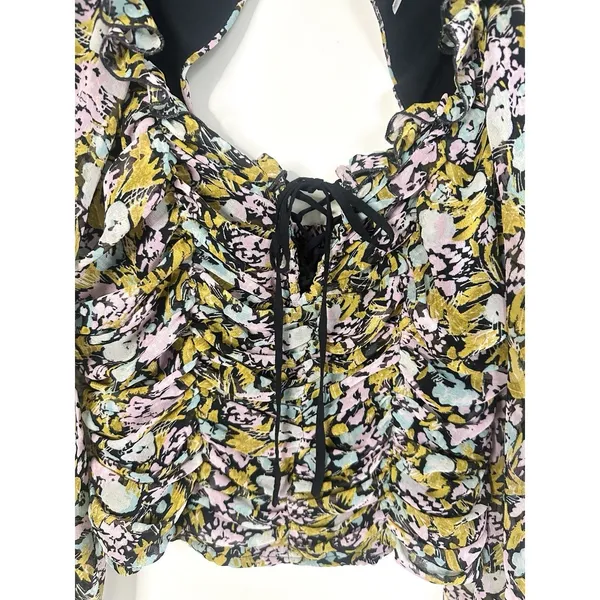 Free People Mabel Floral Printed‎ Ruched Smocked Crop Top Long Sleeve Blouse S - Image 5