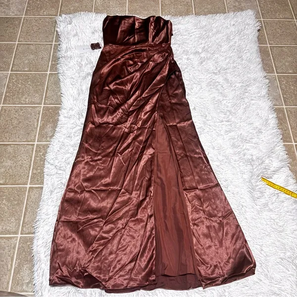 Azazie Chocolate Strapless Gown - Image 3