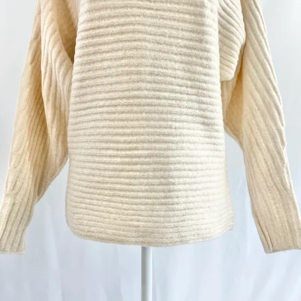 New Lush Lurex Ribbed Boat Neck Sweater Off The Shoulder Long Sleeve Cream Gold - Image 5