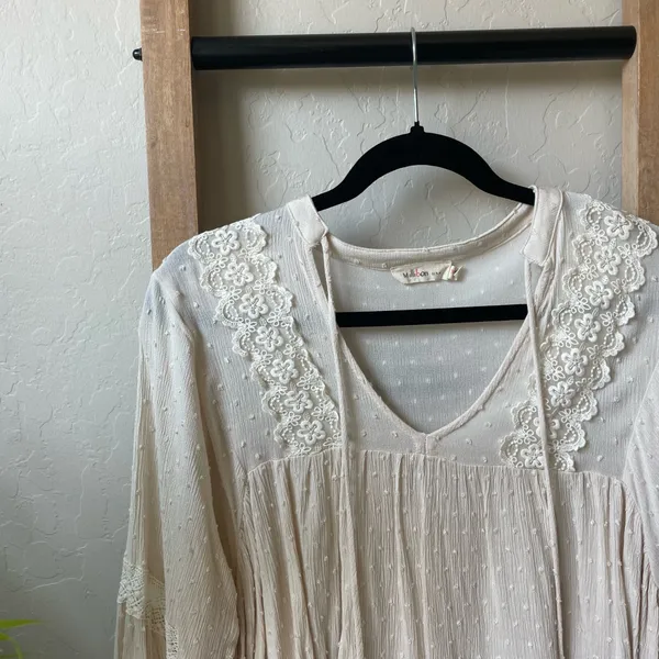 Millibon USA Cream Lace-Trim Peasant Tunic Top - Image 2