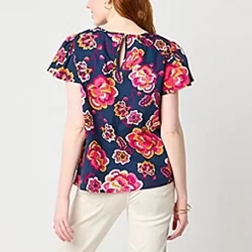 NWT St. John's Bay Womens Navy Floral Crew Neck Short Sleeve Blouse Size Large‎ - Image 6