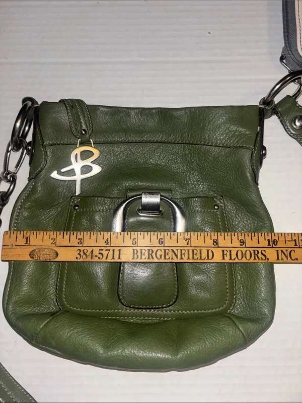 B Makowsky Olive Green Leather Crossbody Silver Hardware With B Hang Tag - Image 12