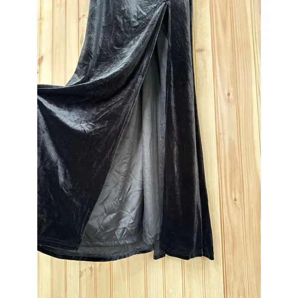 NWT Lulus Hollywood Heyday Black Velvet Long Sleeve Mermaid Maxi Dress Banquet M - Image 7