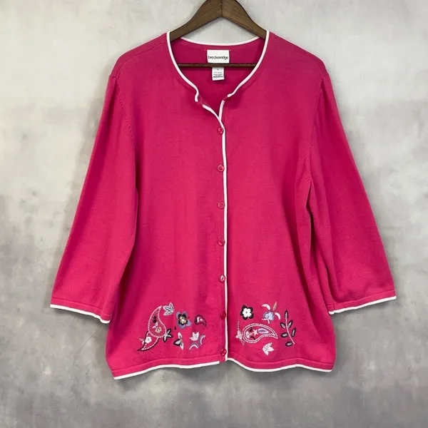 Breckenridge Cardigan Sweater Women XL Embroidered Cotton Cottage‎ Boho Indie - Image 11