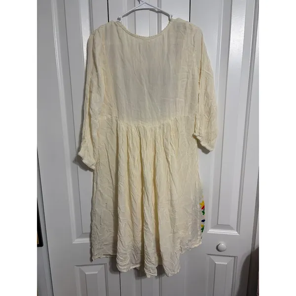Riviera Sun Peasant‎ Dress Embroidered Floral Cream Gauze NWT Boho Medium - Image 2