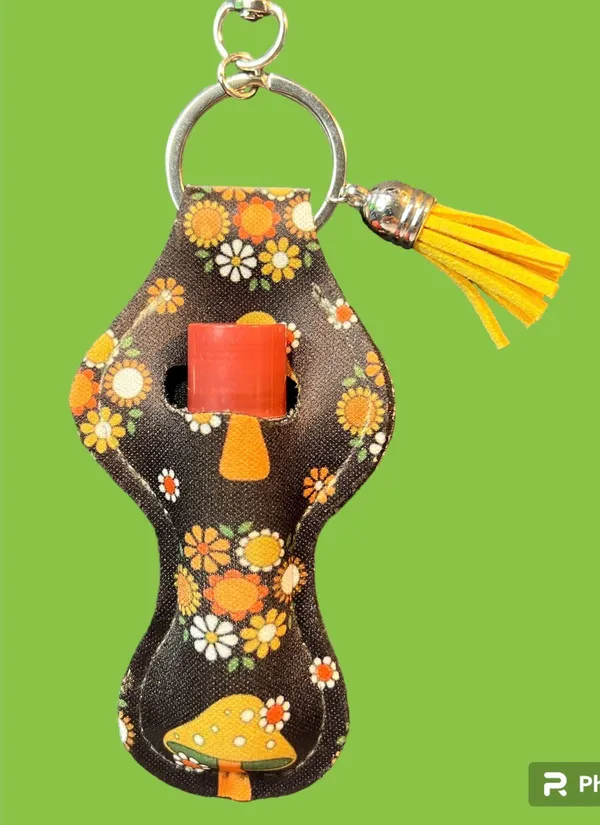 Handmade Retro Mushrooms Chapstick Lipstick Holder Keychain - Image 2