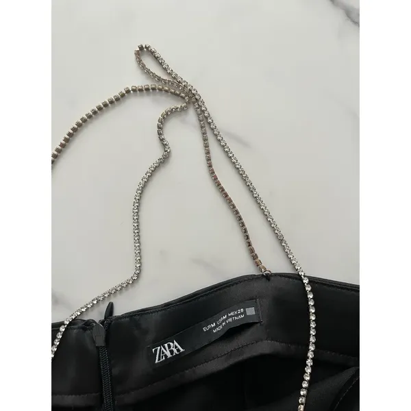 Zara Satin mini slip dress Rhinestones Jewel straps Black Size M party glam chic - Image 9