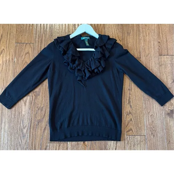 Lauren Ralph Lauren silk cotton blend ruffle neck sweater m - Image 3