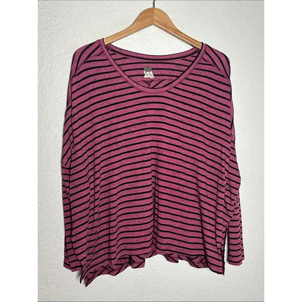 NEW We the Free People Stripe Tee Maroon Black Casual Slouchy Medium Top - Image 3