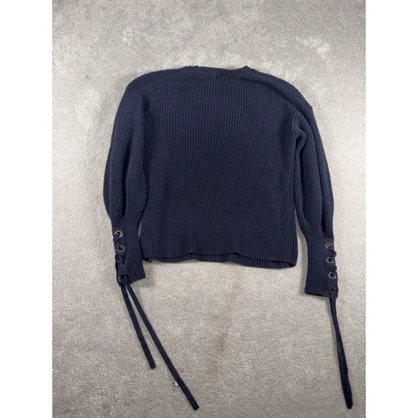 womens polo ralph lauren sweater tie sleeves navy chucky knit pima cotton Ribbed - Image 9