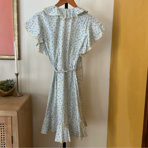 Tara Jarmon Ditsy Floral Stripe Wrap Dress Ruffle Mini Short Size 36 US 2-4‎ - Image 5