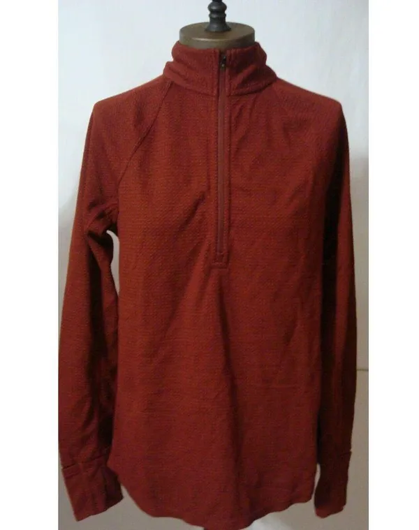 NWT New Womens S Prana Waffle Knit Wool Top Rhubarb Red Orange 1/2 Zip Thumbhole - Image 5