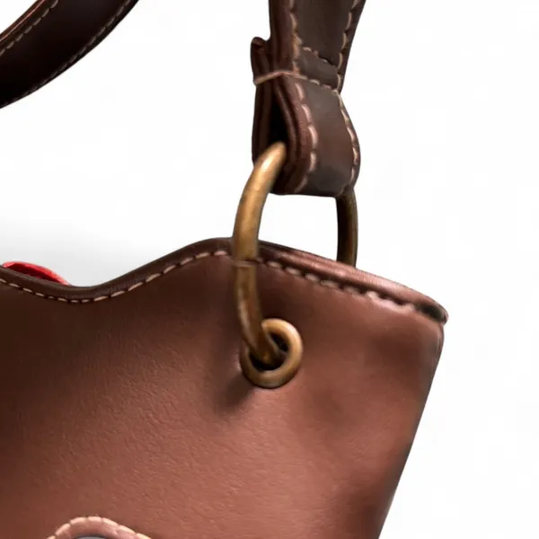 Brown leather jeans base shoulder bag Applique Embroidered Dog Purse Hand Bag. - Image 6