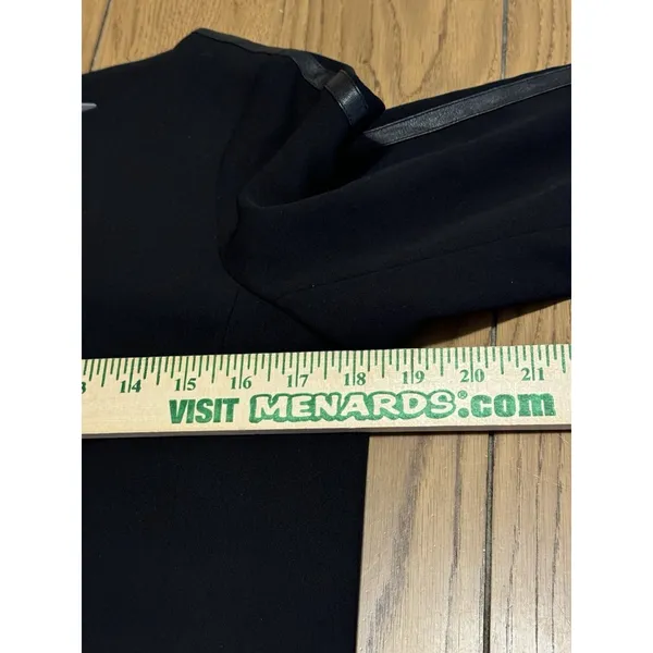 Vince Black Shift Dress Contrast Arms‎ Sz 4 Wedding Guest Formal Poly Leather - Image 5