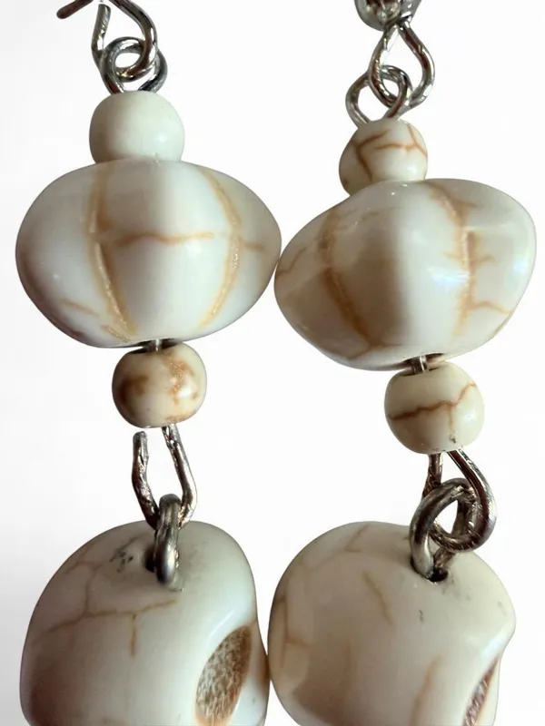 Handmade Off-White Skull Howlite Style Earrings 💀 - Image 4