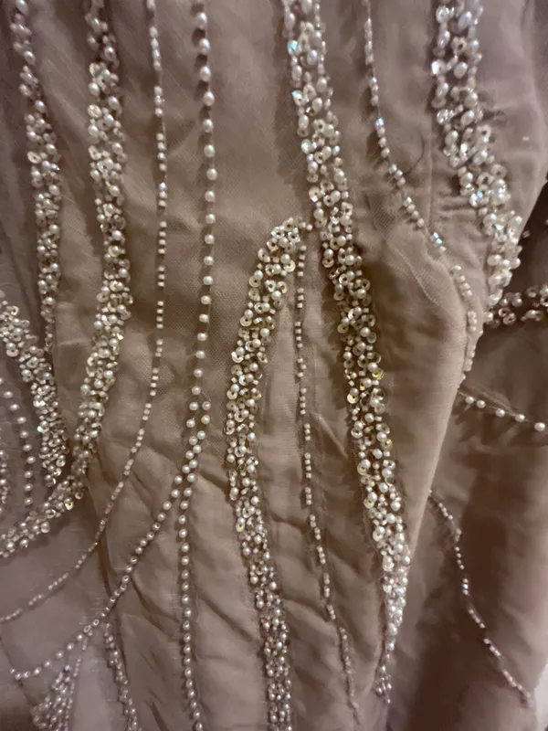 Wedding Dress Taupe/Silver& pearl Beaded Formal Gown Dress size 12 - Image 17