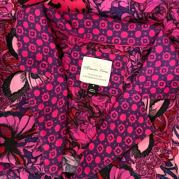 Alexandra Farmer ANTHROPOLOGIE Whimsy Flannel Sleep Dress Floral Butterfly M - Image 11