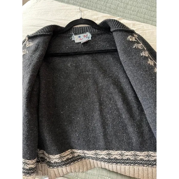 Vintage 90s Free People 100% Wool Fair Isle Nordic Zip Cardigan Sweater M - Image 5