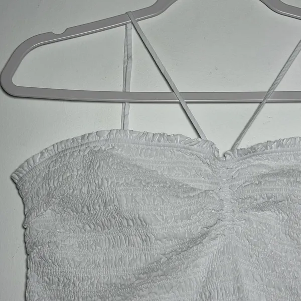 Madewell Smocked Ruched Crop Tank‎ Top White XL - Image 10