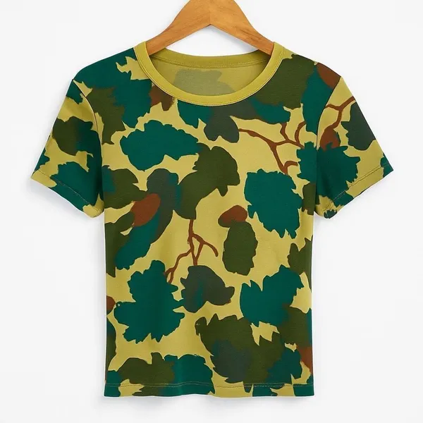 Three Dots Green Leaf Print T-Shirt Women’s Small Short Sleeve 100% Cotton Camo - Image 2