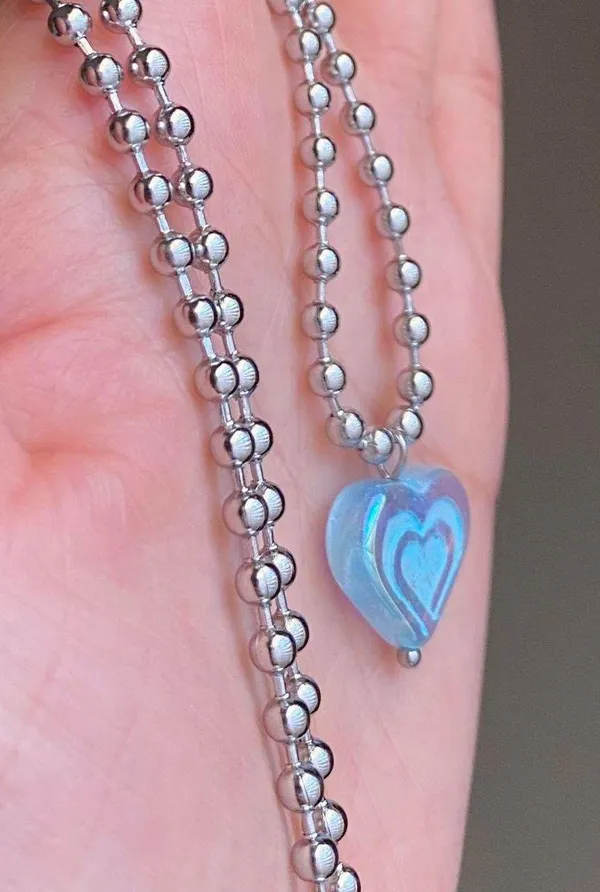 Handmade quality Czech glass bead fairy y2k cyber vintage retro style ball chain necklace💙🩵💙 - Image 5