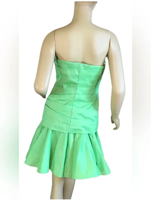 Halston Heritage Green Strapless Ruffle Mini Dress Nwt (6) - Image 3